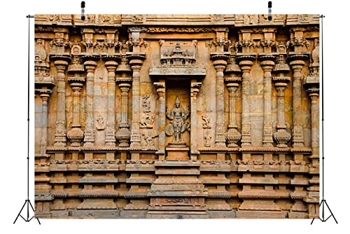 BELECO 12x8ft Fabric Indian Hindu Temple Backdrop Carved Idol on the Wall of Brihadishvara Temple, Thanjavur Background Hinduism Religion Background Indian Landmark Travel Photo Studio Props Wallpaper - size: 12x8FT