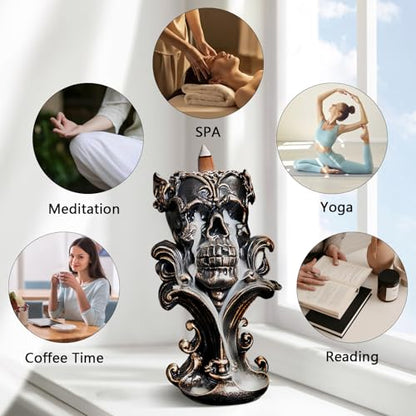 Comeon Backflow Incense Holder Burner Resin Skull Waterfall Metallic Gold - color: Gold
