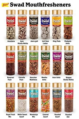 Swad Candy Pack (25 Digestive Tangy Toffee) & After Meal Mouthfresheners (Anardana, Banarasi Paan, White Sauf, Navratan Mix, Khatta Meetha Aam) 100% Vegan & Gluten Free Indian Mukhwas Sweets, 6 pcs Jute Gift Set (Super Saver Pack) - style: Maha Saver Pack