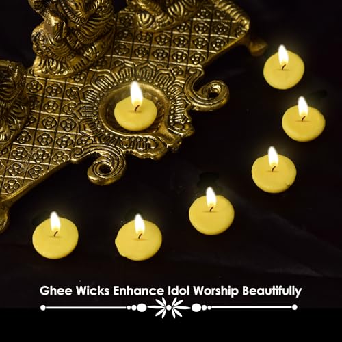 SATVIK Pack of 100 Pure Cow Ghee Wicks for Puja | Ready-to-Use Diya Batti | 30-Min Burn Time | Wax-Free Cotton Wicks | Ideal for Pooja, Meditation, Diwali, and Housewarming Gifts - size: 100PC