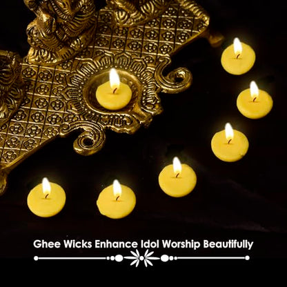 SATVIK Pack of 100 Pure Cow Ghee Wicks for Puja | Ready-to-Use Diya Batti | 30-Min Burn Time | Wax-Free Cotton Wicks | Ideal for Pooja, Meditation, Diwali, and Housewarming Gifts - size: 100PC