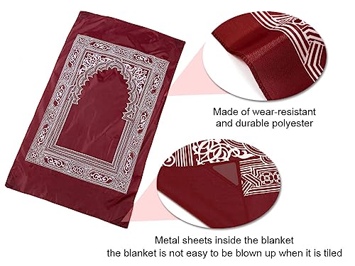 1 Piece Muslim Prayer Rug, Polyester, Portable Travel Prayer Mat with Compass, Red, 60CMx100CM