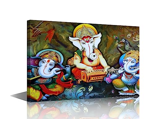 1 Piece Ganesha Canvas Wall Art Painting Indian God Wall Decor for Living Room Hindu God Pictures Print on Canvas Religious Culture Framed Modern Artwork for Home Wall Bedroom Decorations, 12" Wx18 H - color: Artwork-07, size: 18"L x 12"W