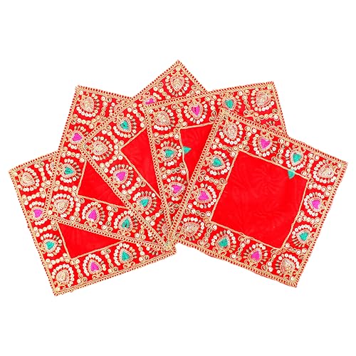 Set of 5 Mat Aasan Pooja Cloth God Idol Puja Temple Altar Cloth (7"X7")