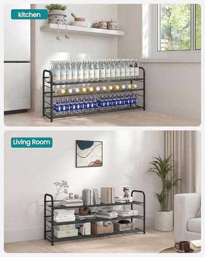 SONGMICS 3-Tier Long Stackable Metal Shoe Rack, Holds Up to 15 Pairs - color: Black, size: 3 Tiers (39.5"W)