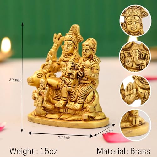 LOVENSPIRE Brass Shiv Parivar Idol Statue Hindu God Shiva Parvati Ganesha Kartikeya Nandi Family Murti Sculpture - Pooja Home Temple Mandir Decor - Decorative Showpiece Housewarming Gift (3.7 Inches)