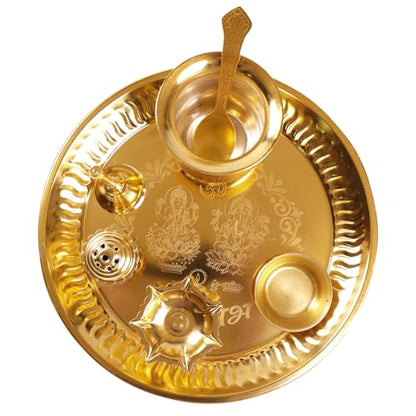The Fine Living Co. Exquisite Gold Finish Pooja Thali 8.5 Inch, Set of 1 - style: Pooja Thali