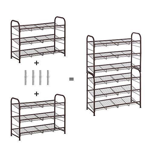 SONGMICS 3-Tier Stackable Metal Shoe Rack, Holds Up to 12 Pairs of Shoes - color: Bronze, size: 3 Tiers (27"W)
