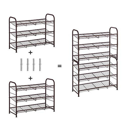 SONGMICS 3-Tier Stackable Metal Shoe Rack, Holds Up to 12 Pairs of Shoes - color: Bronze, size: 3 Tiers (27"W)