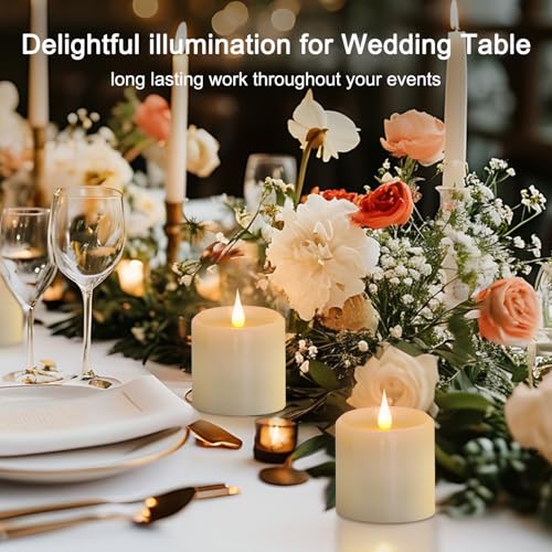 Flickering Flameless Candles with 3D Moving Flame, Real Wax Battery Operated Candles with Timer and Remote, Last 600+ Hours, 3" x 3" LED Fake Candles for Home Wedding Christmas Decor, 2 Pack - size: 3"x3" 2 Pack