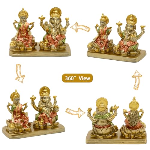 alikiki Hindu Lord Ganesha Lakshmi Statue – 3.7“H Indian God Laxmi Ganesh Murti Item Home Temple Puja Pooja Idol Diwali Gift India Home Office Mandir Altar Item
