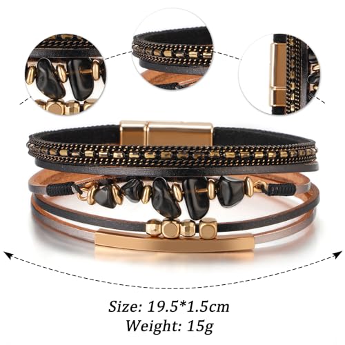 Fesciory Leather Wrap Bracelets for Women, Boho Western Layered Jewelry - color: Black 7