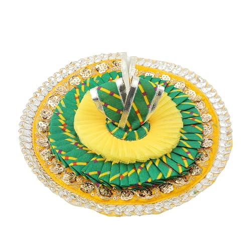 Laddu Gopal Dress with Mukut Bal Kanha ji God Vastra -Green,Yellow (8") - size: 8 inche