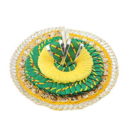 Laddu Gopal Dress with Mukut Bal Kanha ji God Vastra -Green,Yellow (8") - size: 8 inche