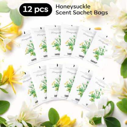 MYARO 12 Pack Honeysuckle Scented Sachets, Closet Deodorizer Car Freshener - color: Honeysuckle, size: 12 Packs