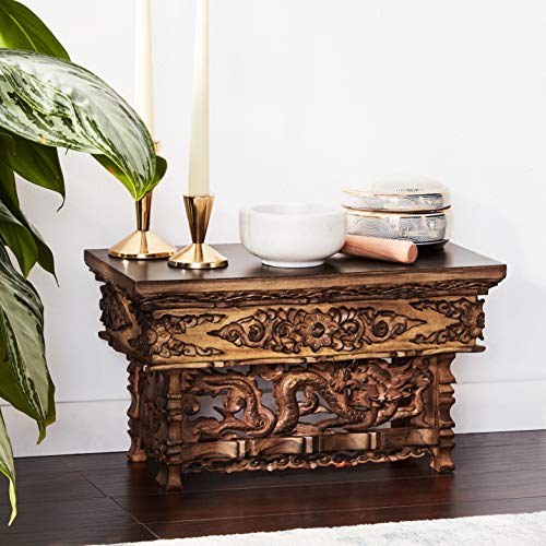 Tribe Azure Fair Trade Small Altar Table, Meditation Table Altar, Small Puja Table, Meditation Altar Wood Wiccan Buddhist, Tea Japanese, Low Side Dragon (Small) - size: Small Dragon