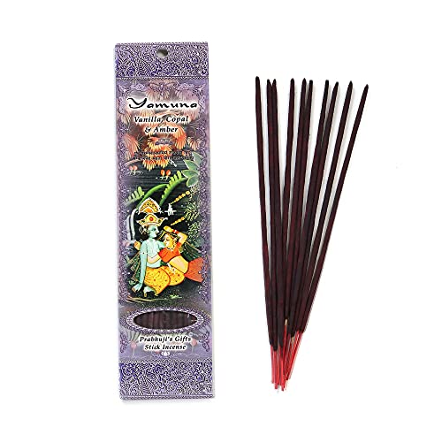 Prabhuji's Gifts Yamuna Hand-Rolled Spiritual Incense Sticks from India - Aromatic Sticks - Stick Incense for Meditation - Yoga, Relaxation, & Aromatherapy Incense - Vanilla, Copal, and Amber