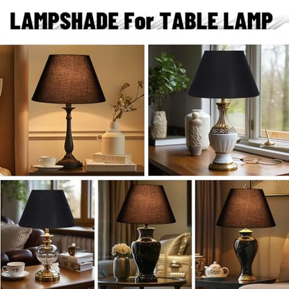 ALUCSET Lamp Shades, 7x13x7.8'' inch Replacement Lampshades for Table Lamps - color: Black Fabric