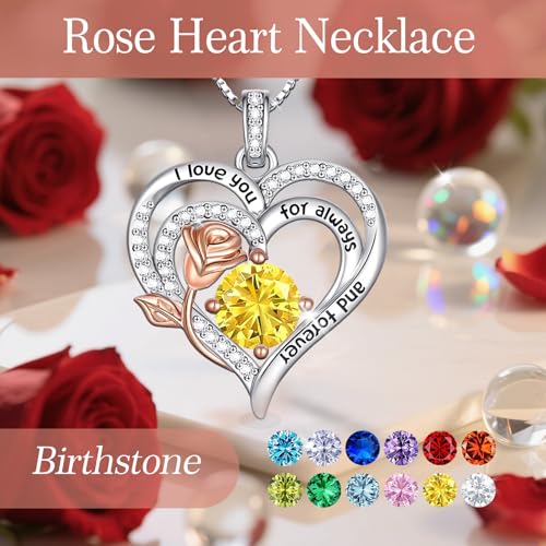 Birthstone Heart Necklaces Jewelry Gifts for Women - color: 11-Nov-Birthstone