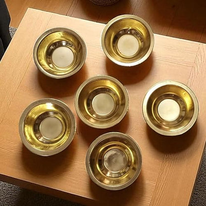 Set of 6 Brass Katori Prasad Bowls 2.75 Inch | Small Pooja Bowls for Temple, Prasadam, Bhog, Kitchen & Dining | Traditional Brass Serving Bowls for Festivals, Rituals, Gifting & Home Décor
