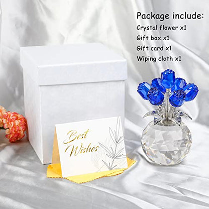 Movdyka Blue Crystal Rose Glass Flowers with Vase Figurine Home Decor - color: Blue-crystal Rose