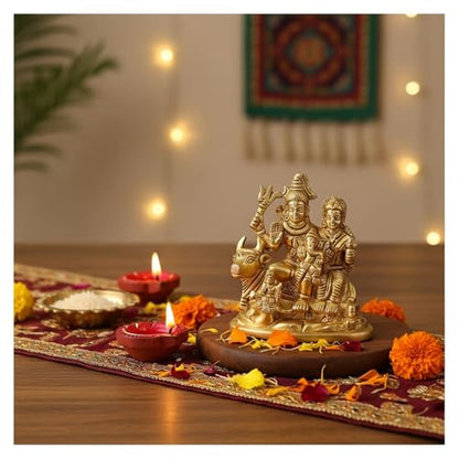 LOVENSPIRE Brass Shiv Parivar Idol Statue Hindu God Shiva Parvati Ganesha Kartikeya Nandi Family Murti Sculpture - Pooja Home Temple Mandir Decor - Decorative Showpiece Housewarming Gift (3.7 Inches)