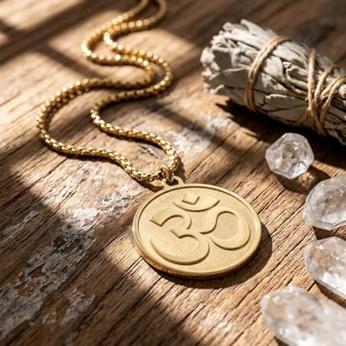 1" Stainless Steel Necklace Charms | Third Eye Vision | Peace Symbol | Finding Your Self | Yin & Yang | Moon Cat | Turtle Power | Flower of Life | | OM | Mystical Spiritual Protection, for Men & Women - style: OM Classic Gold