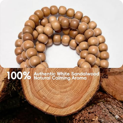 108 Mala Bead Bracelets, Authentic White Sandalwood Bead Necklace - size: 7x8mm beads