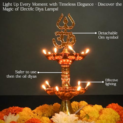 Electric Plastic Light, Pooja Diya with LED Spark, Home Temple Decor, Electric Diya Golden,Mandir Diya,Diwali Diya Lamp (2 Layer, 1) - style: 2 layer
