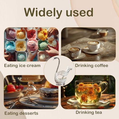 Decorative Gold Swan Base Holder with 6pcs Coffee Spoon Set - Creative Dessert Spoons,Silver - size: Silver Spoon-A