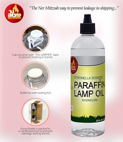 Ner Mitzvah Citronella Scented Lamp Oil, 32 Ounce Smokeless and Odorless Insect and Mosquito Repellent Paraffin Lamp Oil for Indoor and Outdoor Lanterns, Torches and Oil Candle - size: 32 Ounces