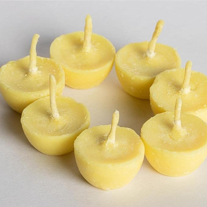 CowGhee Diya Wicks | 60min Burning Time | Wax Free Cowghee Diya for puja | for Prayers in Temple Church Gurudwara | (CowGhee Wicks Pack of 100) - size: CowGhee Wicks Pack of 100