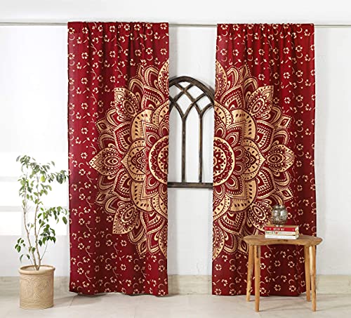 Popular Handicrafts Indian Hippie Bohemian Beautiful Passion Ombre Color Mandala Curtain Panels Maroon Gold - color: Maroon Gold, size: 25"W x 74"L (Pack of 2)