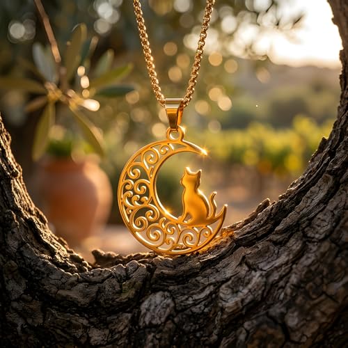1" Stainless Steel Necklace Charms | Third Eye Vision | Peace Symbol | Finding Your Self | Yin & Yang | Moon Cat | Turtle Power | Flower of Life | | OM | Mystical Spiritual Protection, for Men & Women - style: Moon Cat Gold