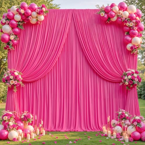 40x10ft Hot Pink Backdrop Curtains for Wedding Parties Wrinkle Free Photo Backdrop Drapes for Photography Birthday Baby Shower Soft Fabric Party Backgournd for Photoshoot 5x10ft, 8 Panels - color: Hot Pink, size: W5 x H10'(8 Panels)