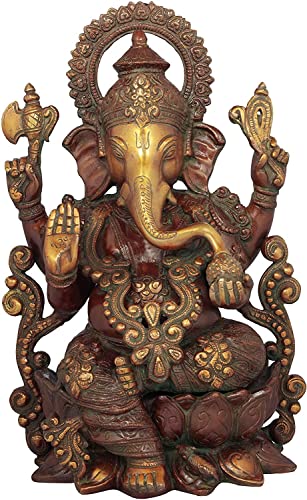 Liv Brass Lord Ganesha Statue 12.5 Inch Large, Ganesh Idol with Antique Finish, Easter Decor House Warming Gifts Religious Sculptures Return Home Temple - color: Antique 3