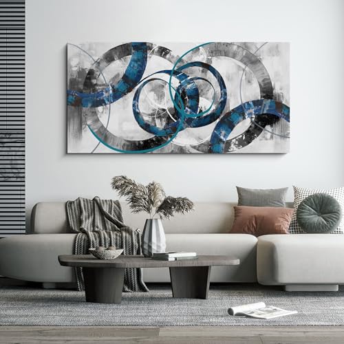 XLSJERST Canvas Wall Art for Living Room - Navy Blue and gray Abstract Picture Modern Paintings Framed Artwork for Bedroom Office Home Decor - color: Blue and Gray, size: 24x48 inches