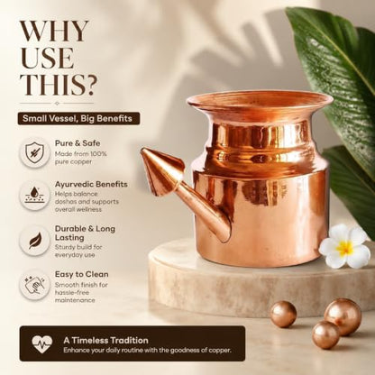 Traveller's Neti Lota Ramjhara Prayer Kalash Pure Copper Traditional Hindu Pooja Item Pot with Copper