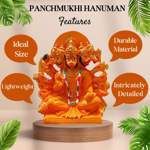 The Advitya Panchmukhi Hanuman Idol |God of Strength & Courage|Orange Hanuman Idol for Car Dashboard, Home, Office|Mandir Showpiece|Vastu Gift|6 Inches