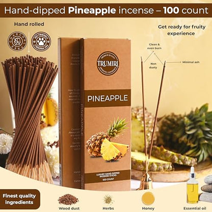 Pineapple Incense Sticks - Pack of 100 Insence-Sticks - Inciensos Aromaticos para La Casa - Natural Non Toxic Inscents - Scented Insense Incents Incence - color: Pineapple