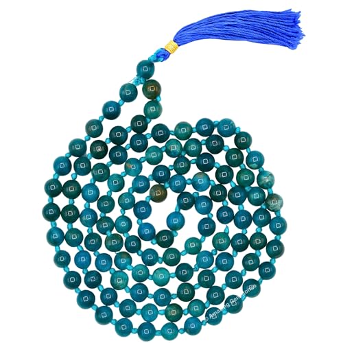 Amazing Gemstone Japa Mala 108 Prayer Beads Necklace and Wrist Mala Bracelet for Meditation - color: Apatite, size: Hand Knotted