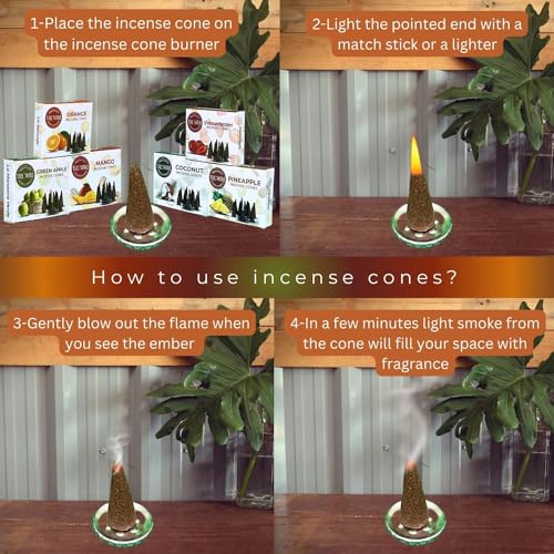 Trumiri Fruity Incense Cones - Variety Pack - Total 60 Cone Incense (6 Scents x 10 Conos) - Strawberry, Coconut, Pineapple, Apple, Mango, Orange - Cone Incense Scents - Insense Cones - Incent Cone - color: Fruity