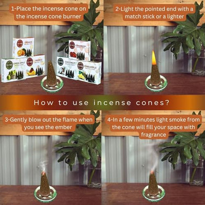 Trumiri Fruity Incense Cones - Variety Pack - Total 60 Cone Incense (6 Scents x 10 Conos) - Strawberry, Coconut, Pineapple, Apple, Mango, Orange - Cone Incense Scents - Insense Cones - Incent Cone - color: Fruity