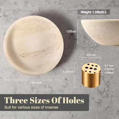 Koville Natural Travertine Incense Holder, Incense Holder for Sticks with 9 Holes, Handmade Incense Burner Ash Catcher for Meditation Yoga SPA, Balsam Fir/Palo Santo/Sage/Cone Incense Holder(Beige) - color: D=150-travertine