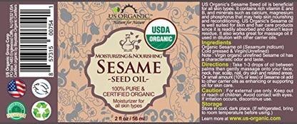 US Organic Sesame Seed Oil, Certified Organic, Untoasted, Unrefined Virgin, Pure & Natural, Cold Pressed, in Amber Glass Bottle w/Glass Eyedropper, Sourced from Mexico (2 oz (Small)) - size: 2 Fl Oz (Pack of 1)