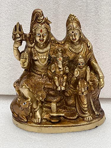 Shiva Parivar Shiv Parvati Ganesh Kartik Nandi Idol Home Puja Room Decor Pooja Mandir Decoration Items Living Room Showpiece Decorations Office Murti Idols God Statue Brass - Gold Decorative Showpiece