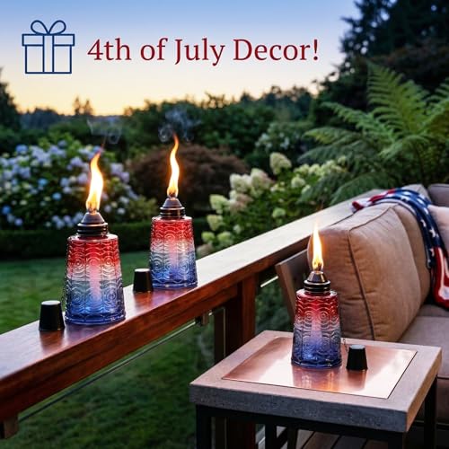 Seraphic Citronella Torches for Outside Patio Table Top, Red/White/Blue - color: Red/White/Blue