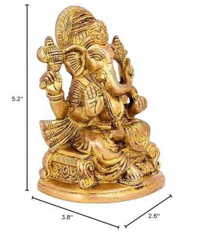 GLOOKS Ganesha Hindu Religious Statue of God Idol 5.2 Inches Brass Sculpture