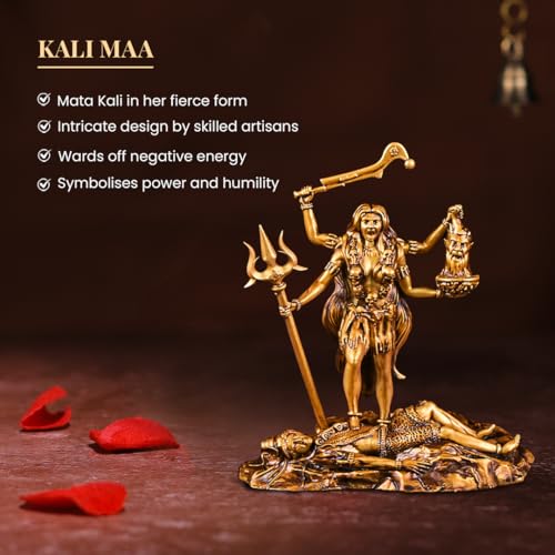 Artarium Kali MATA Statue 4 Inch Antique Gold Finish, Kali Maa Idol, Hindu Goddess Murti for Car Dashboard, Home Temple, Pooja Mandir, Office Desk, Meditation Altar & Spiritual Gift - color: Kali Mata Antique