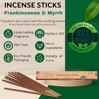 Bless-Organic-Frankincense-and-Myrrh 100%-Natural-Handmade-Incense-Sticks - color: Frankincense & Myrrh, size: 80 Sticks (4.20 OZ/120 GM)